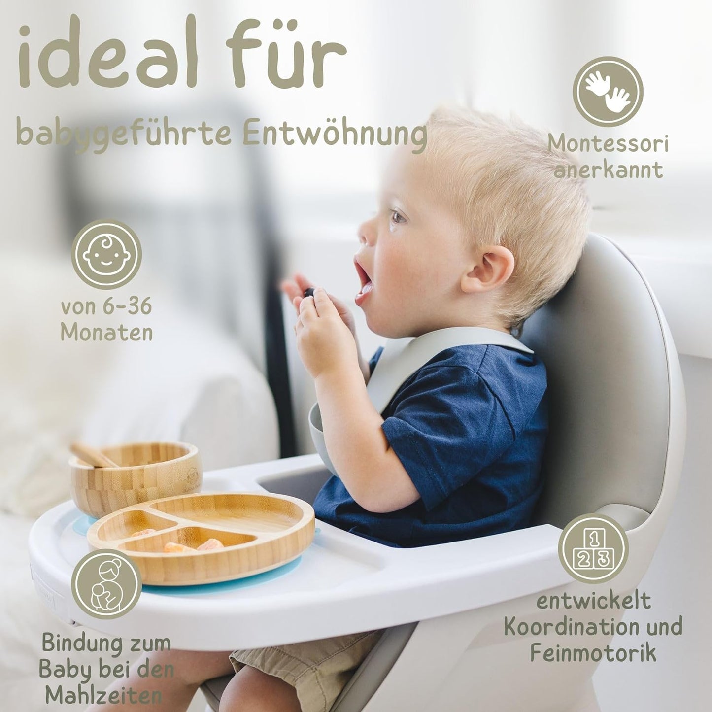 Baby Fütterungsset mit Saugnapf-Schüsseln und Löffel, Grün