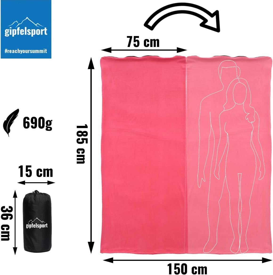 Mikrofaser-Deckenschlafsack, 185x150 cm, fuchsia