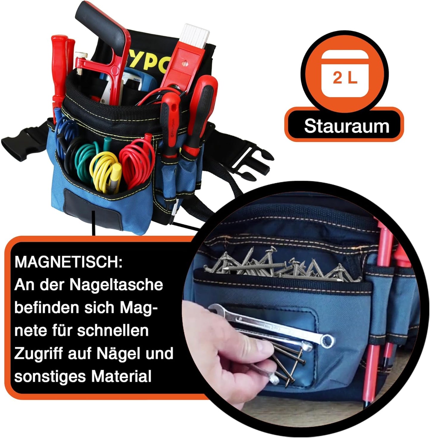Werkzeug Gürteltasche mit Hammerschlaufe, Blau