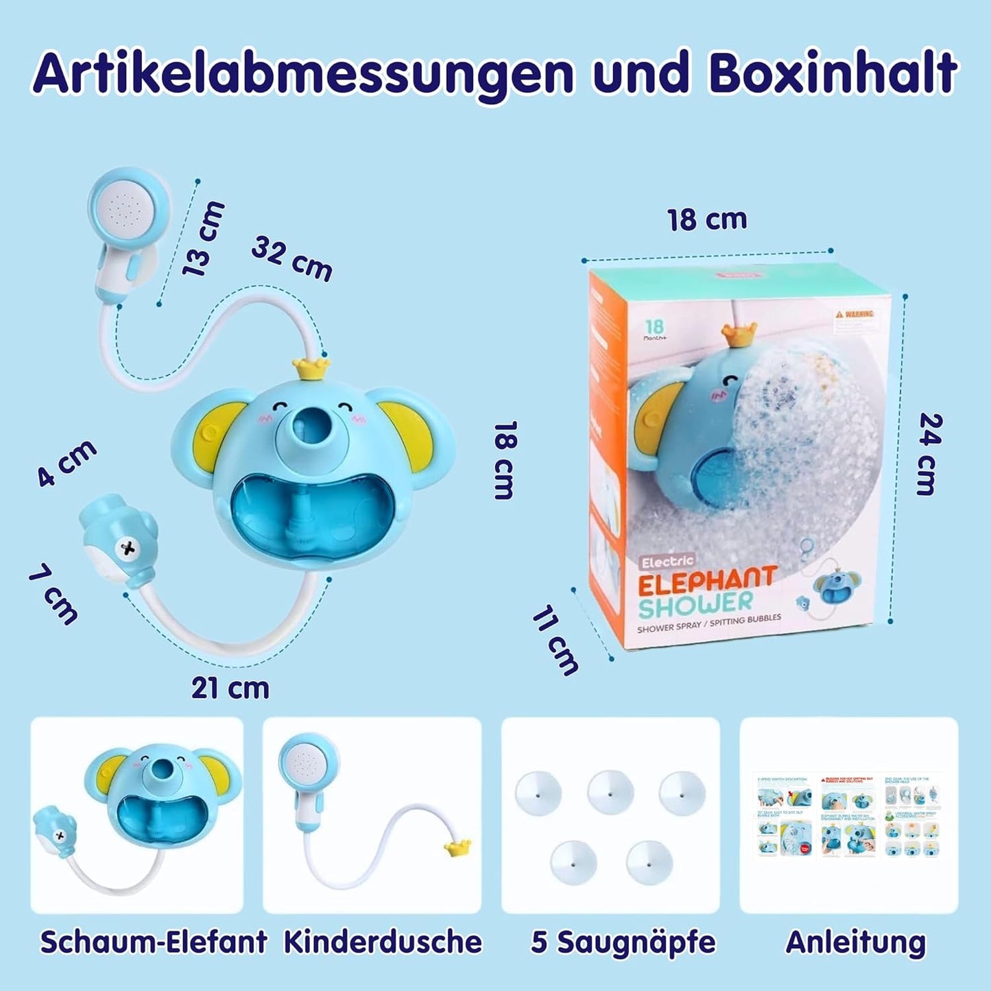 Badespielzeug Schaum-Elefant mit Musik & Seifenblasen