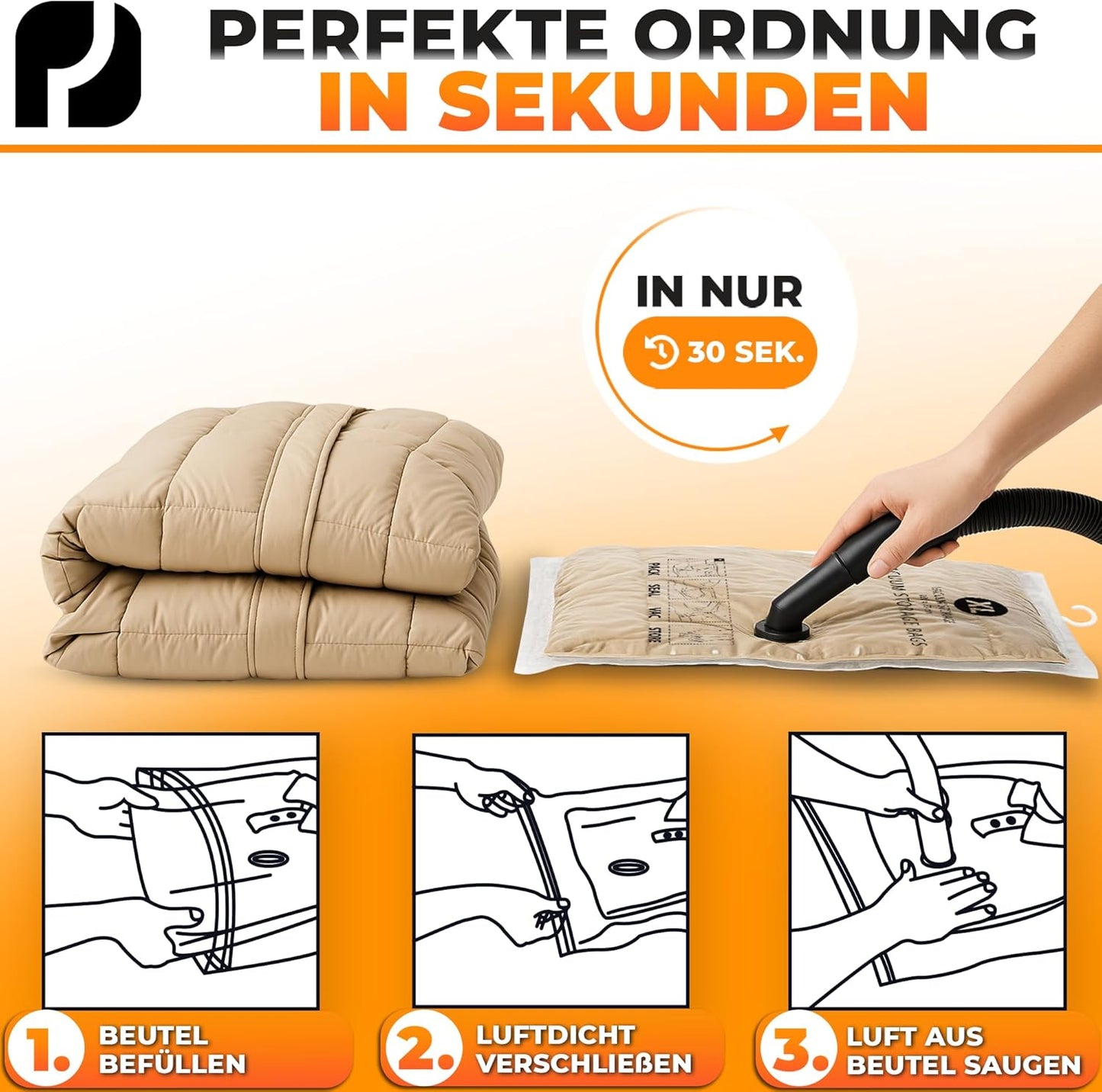 Hängende Vakuumbeutel für Kleidung, 5 Stück, Mit Hänger MIt Hänger - 5x XL (100x70cm)