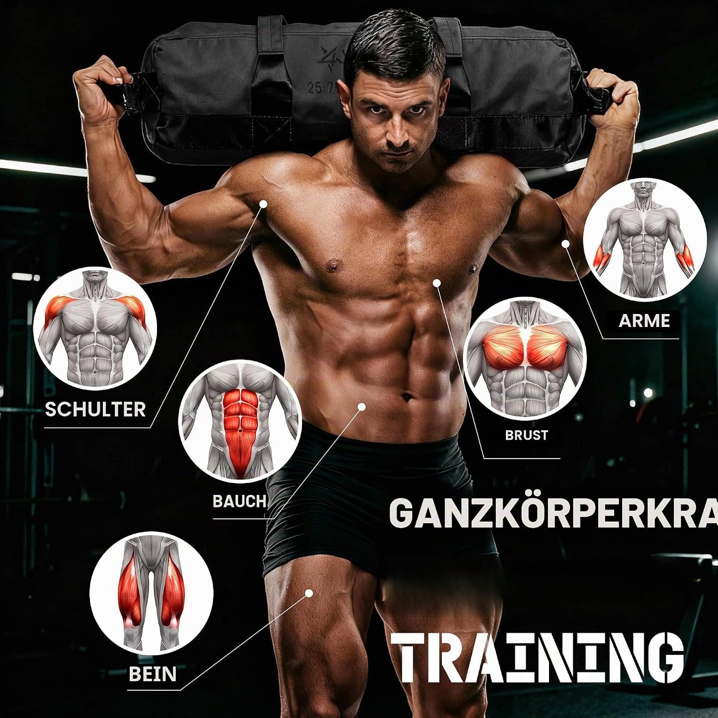 Verstellbare Sandsack für Krafttraining, E. Schwarz - (2kg - 11kg)