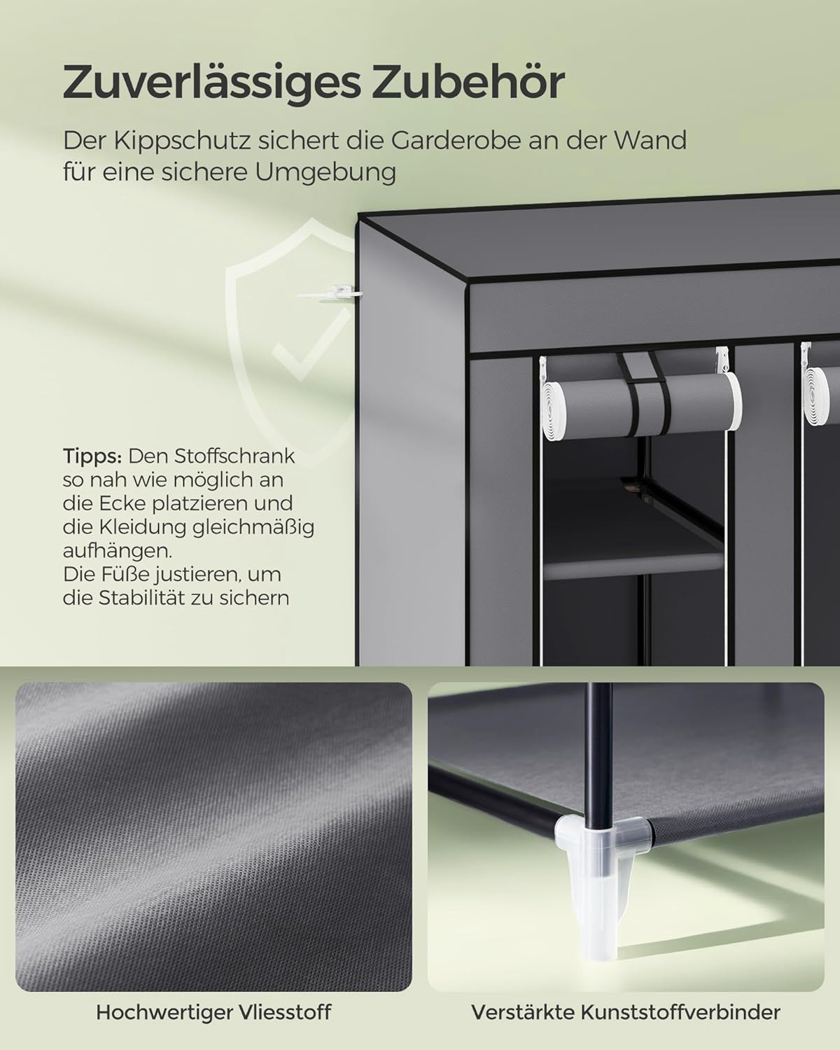 Kleiderschrank Miranda mit Stange und Ablagen, Grau
