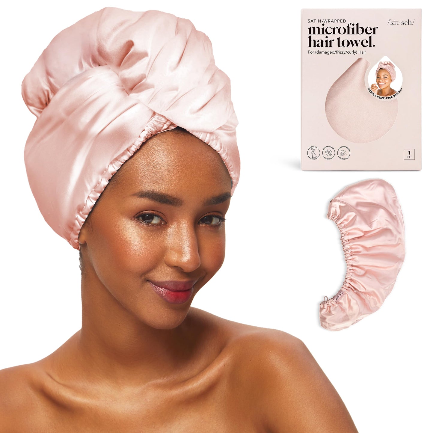 Satin Mikrofaser-Haarhandtuch, Blush