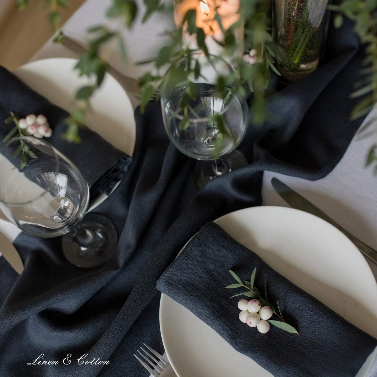 4-teiliges Stoffservietten-Set Hygge, Schwarz Servietten - 32 x 32cm
