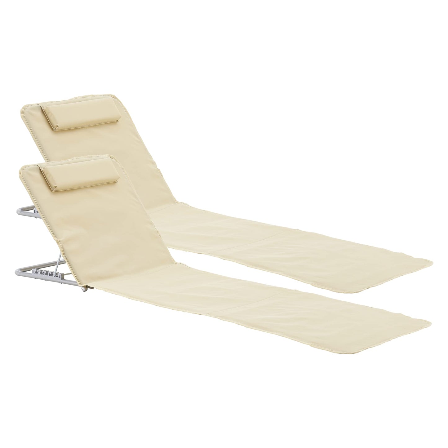 Strandmatte 2er-Set mit verstellbarer Rückenlehne, Beige