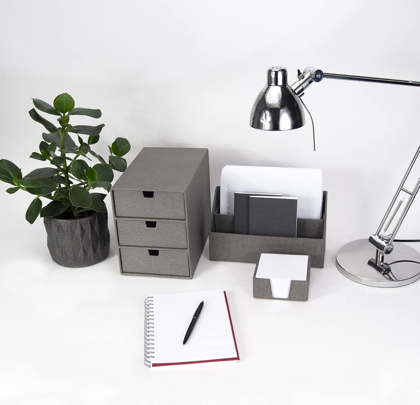 Ingrid Schubladenbox mit 3 Fächern, Dunkelgrau Leinenoptik