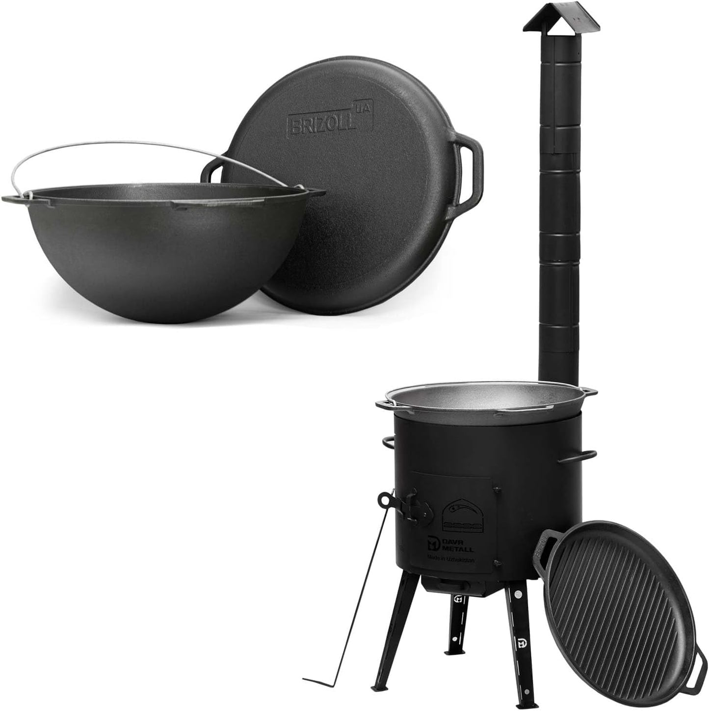 Utschak mit Kazan, Ø36 cm + 8 L Deckel-bratpfanne Grill