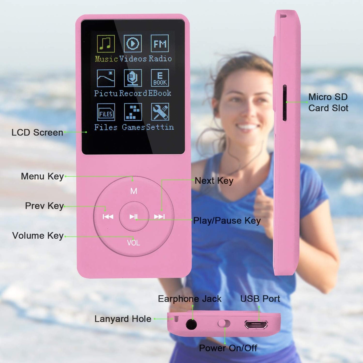 Slim Music Player, 8G, Rosa