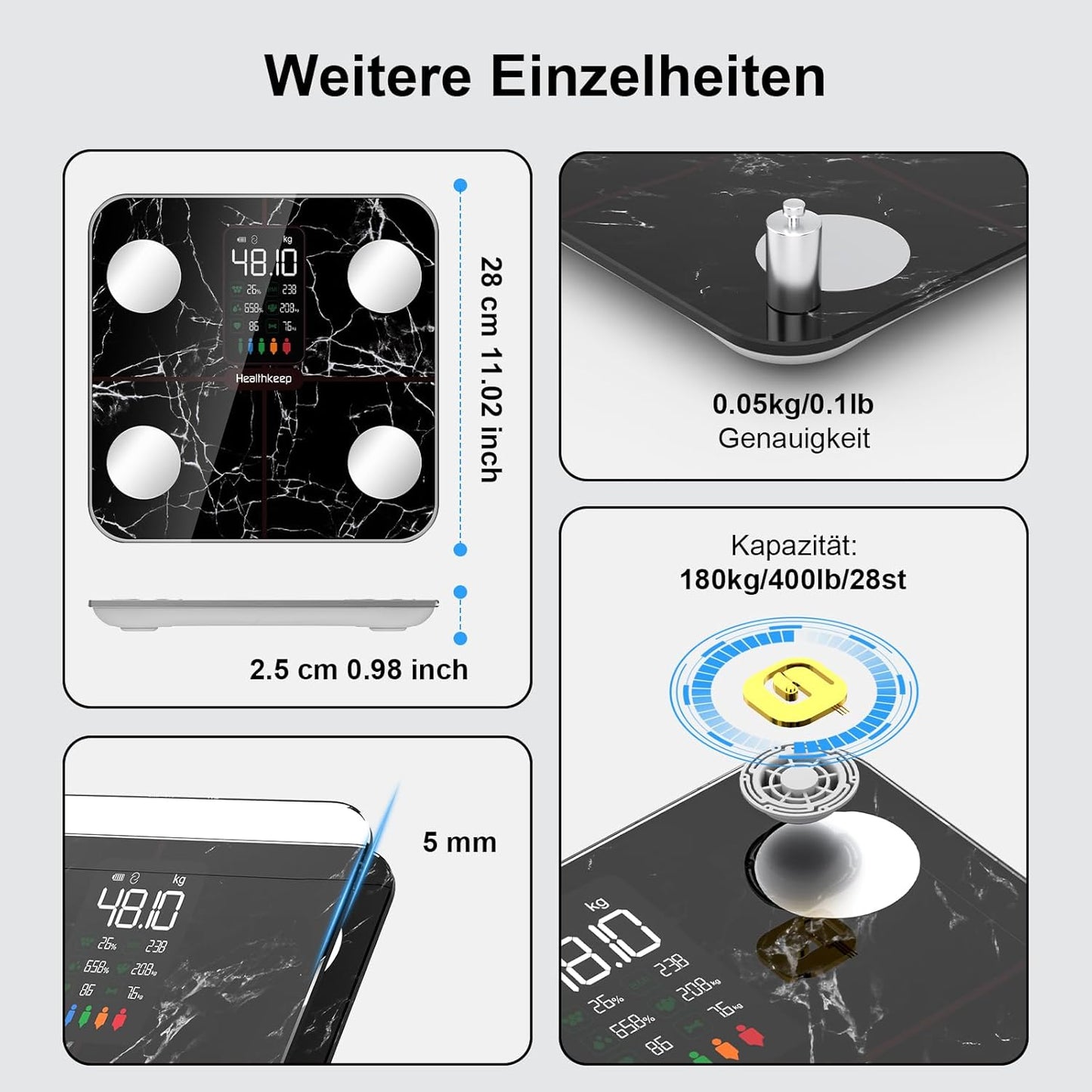 Körperfettwaage, 280 Marmor schwarz