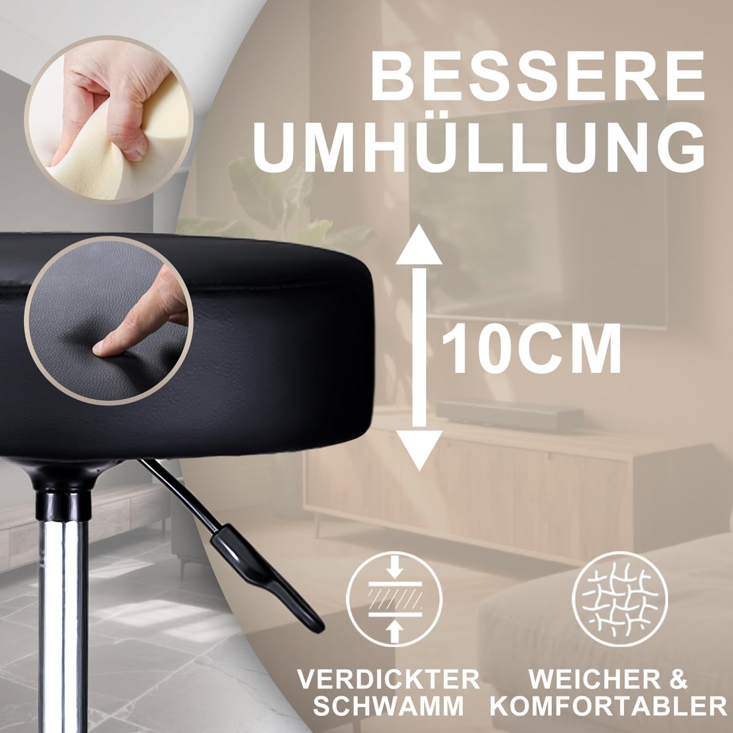 Höhenverstellbarer Rollhocker, Graphit