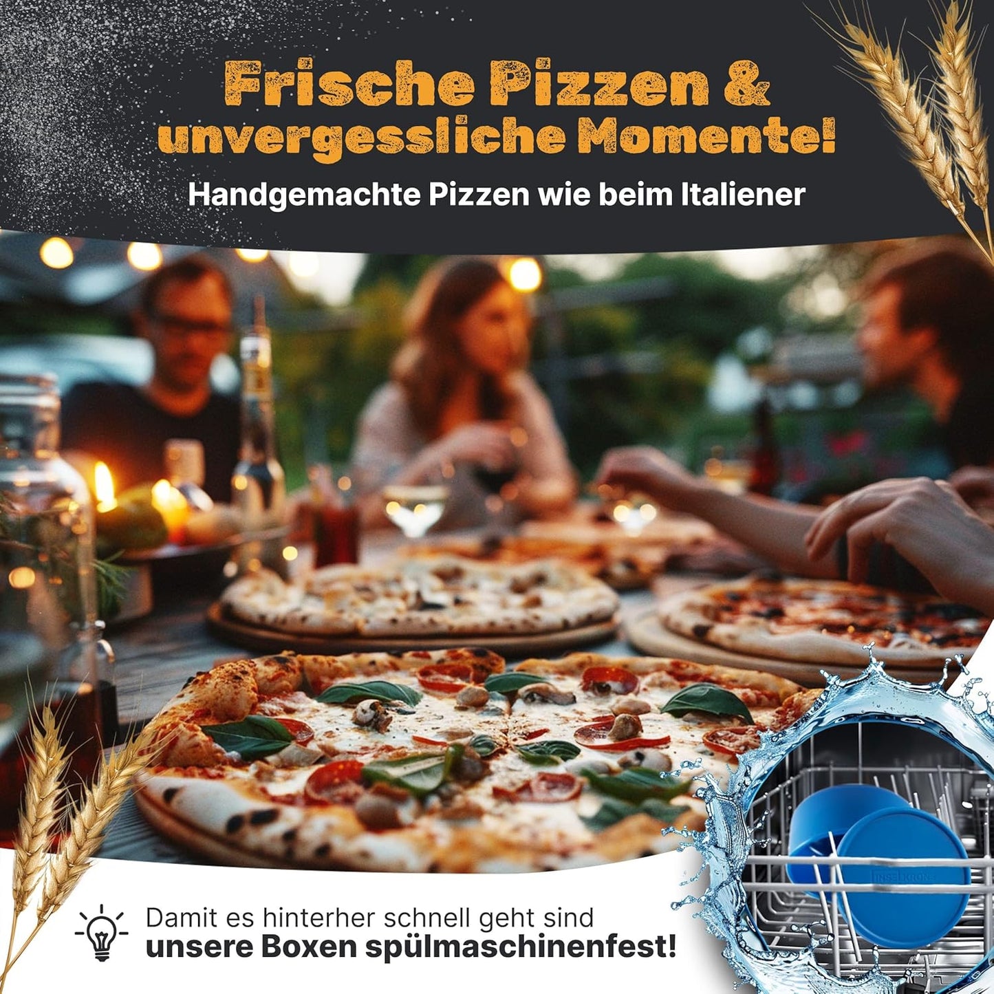 6er-Set Pizzaballenbox mit Deckel, 6 Stück blau