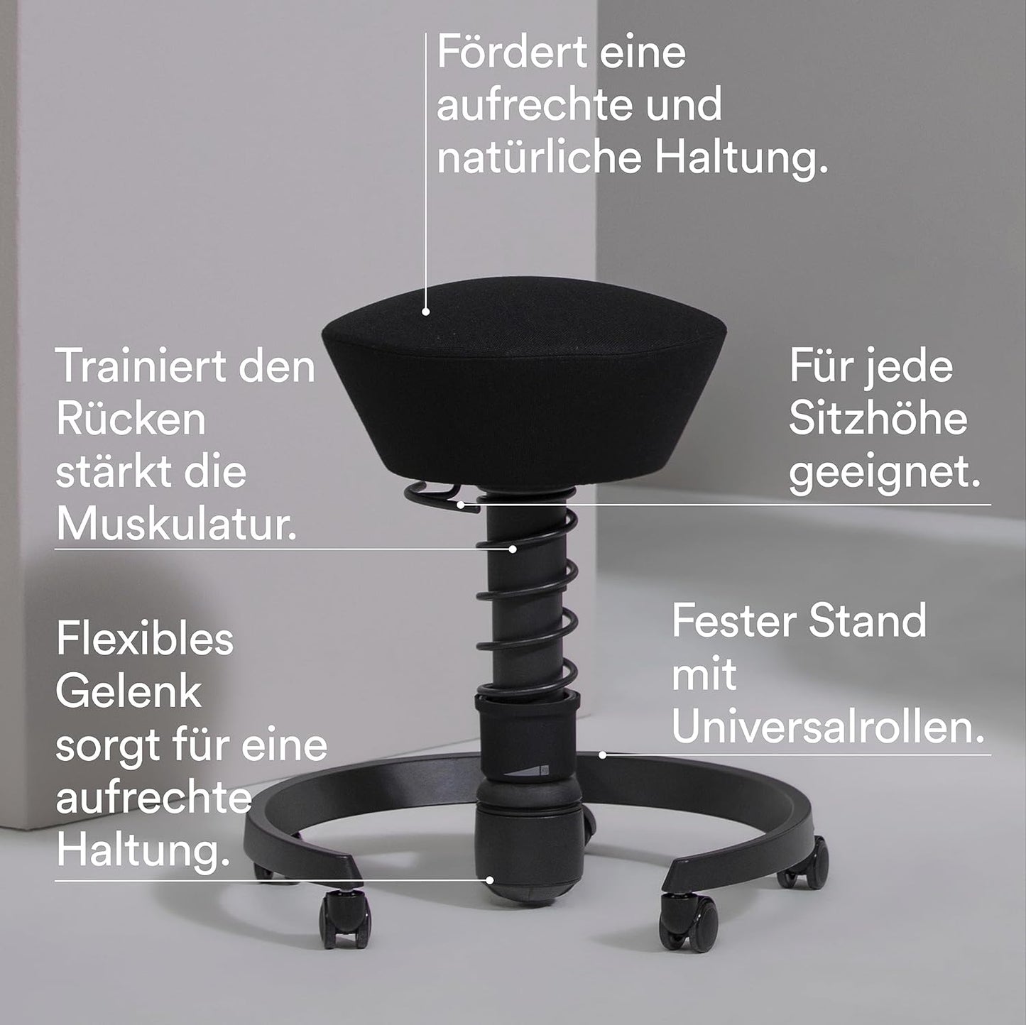 Ergonomischer Swopper mit Rückenlehne, Gestellfarbe - Schwarz Kunstleder Uruguay Sitzfarbe - Schwarz