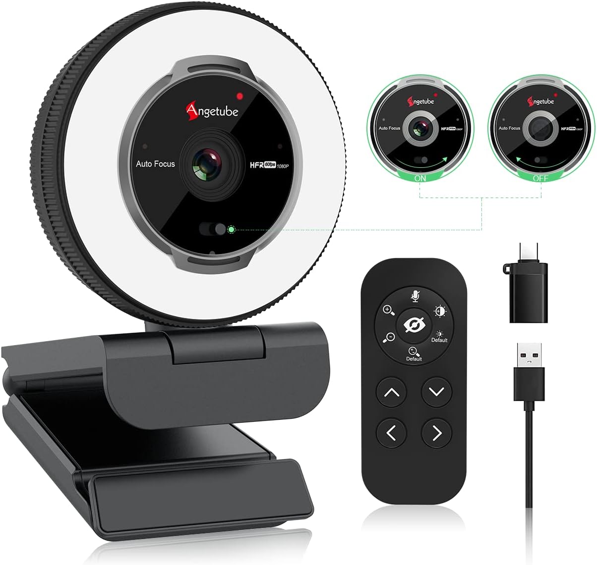 Webcam mit Ringlicht und 5X Zoom, 60FPS 1080P
