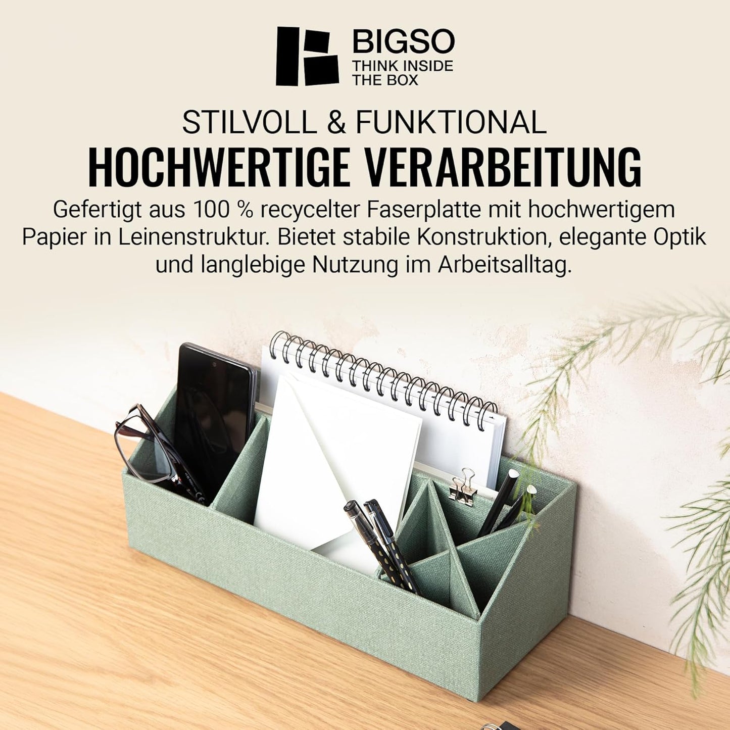 Schreibtisch Organizer Elisa mit 4 Fächern, Mintgrün