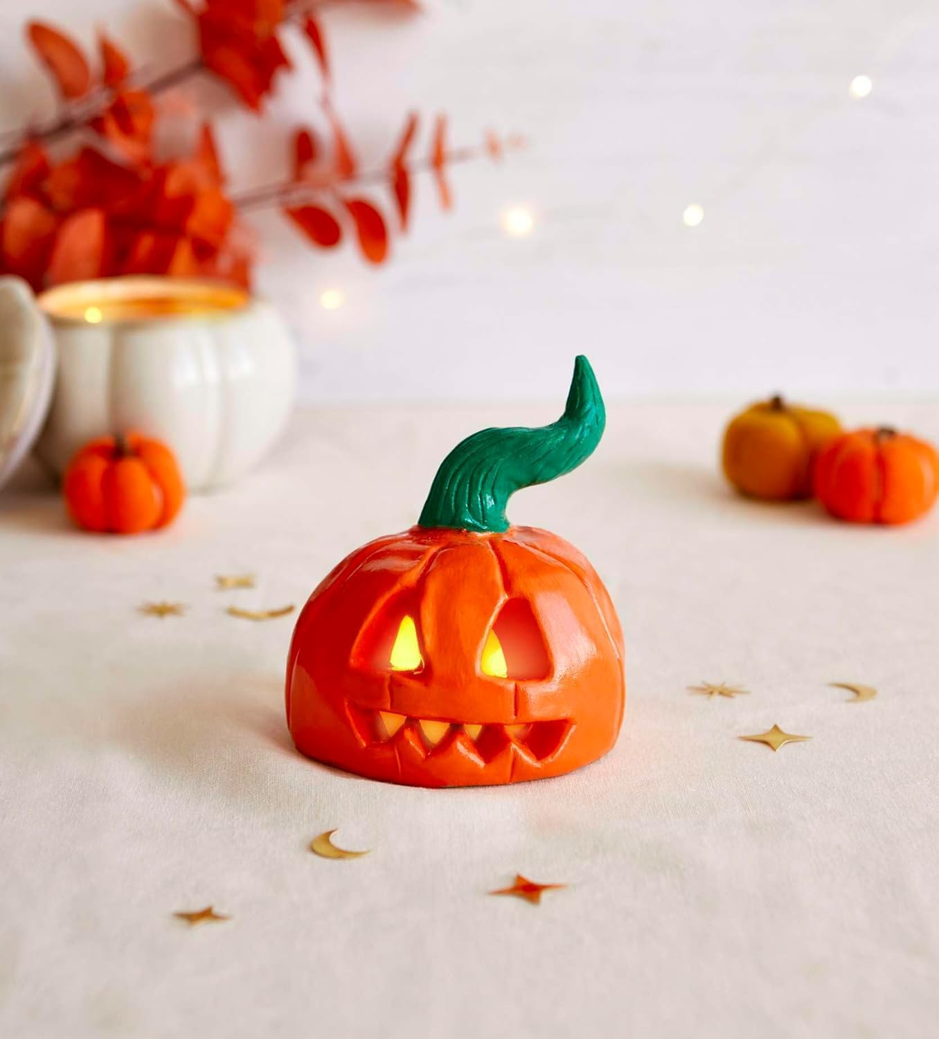 Mini-Töpfer-Set für Halloween-Teelichthalter, Halloween Kürbis-Teelichthalter