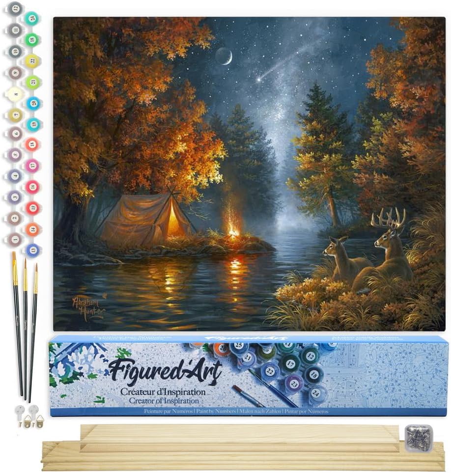 Malen nach Zahlen - Zelten unter dem Sternenhimmel, Zelten unter dem Sternenhimmel 40x50cm Mit Keilrahmen (nicht gespannt)