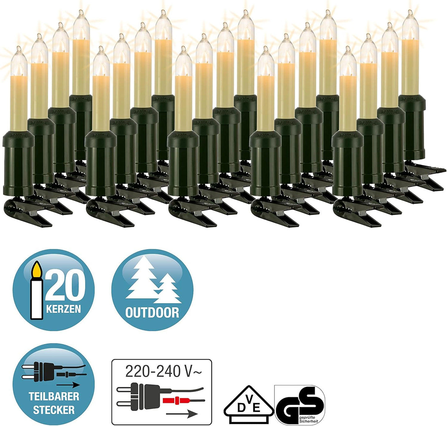 Schaftkerzenkette, 20 Lichter (Schaft) / 19m beleuchtet