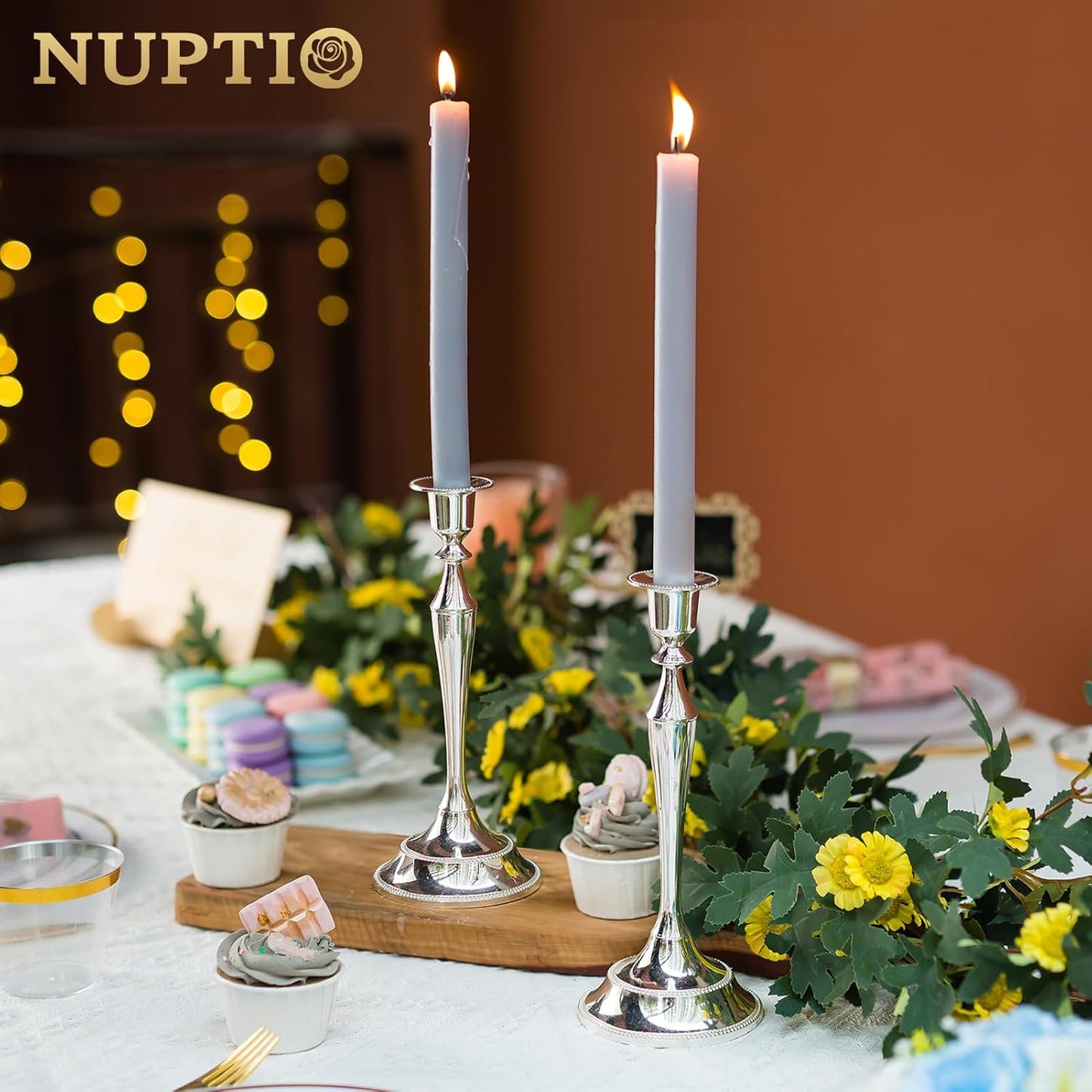 2-teiliges Kerzenständer-Set für Stabkerzen, Silber / 2 x Grand