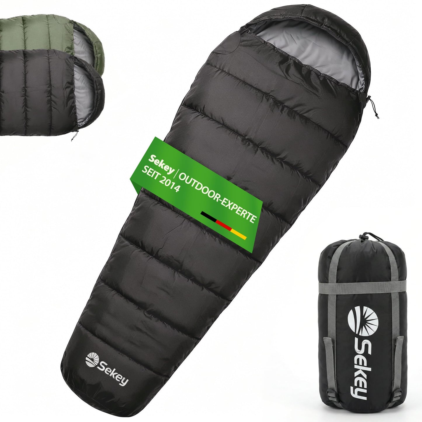 Mumienschlafsack mit Anti-Klemm-Reissverschluss, Anthrazit 4 Jahreszeiten (0 °C - +5 °C)