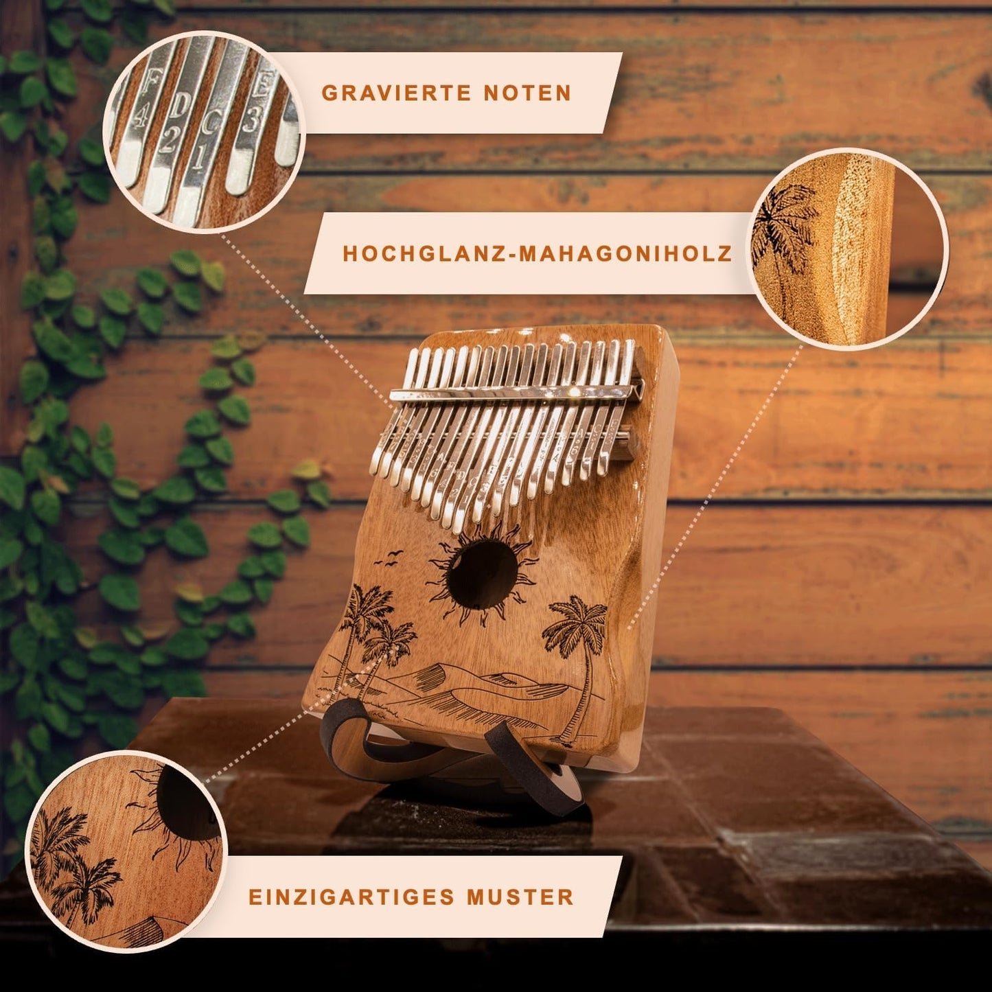 Kalimba Daumenklavier mit 17 Tasten und Zubehör-Set