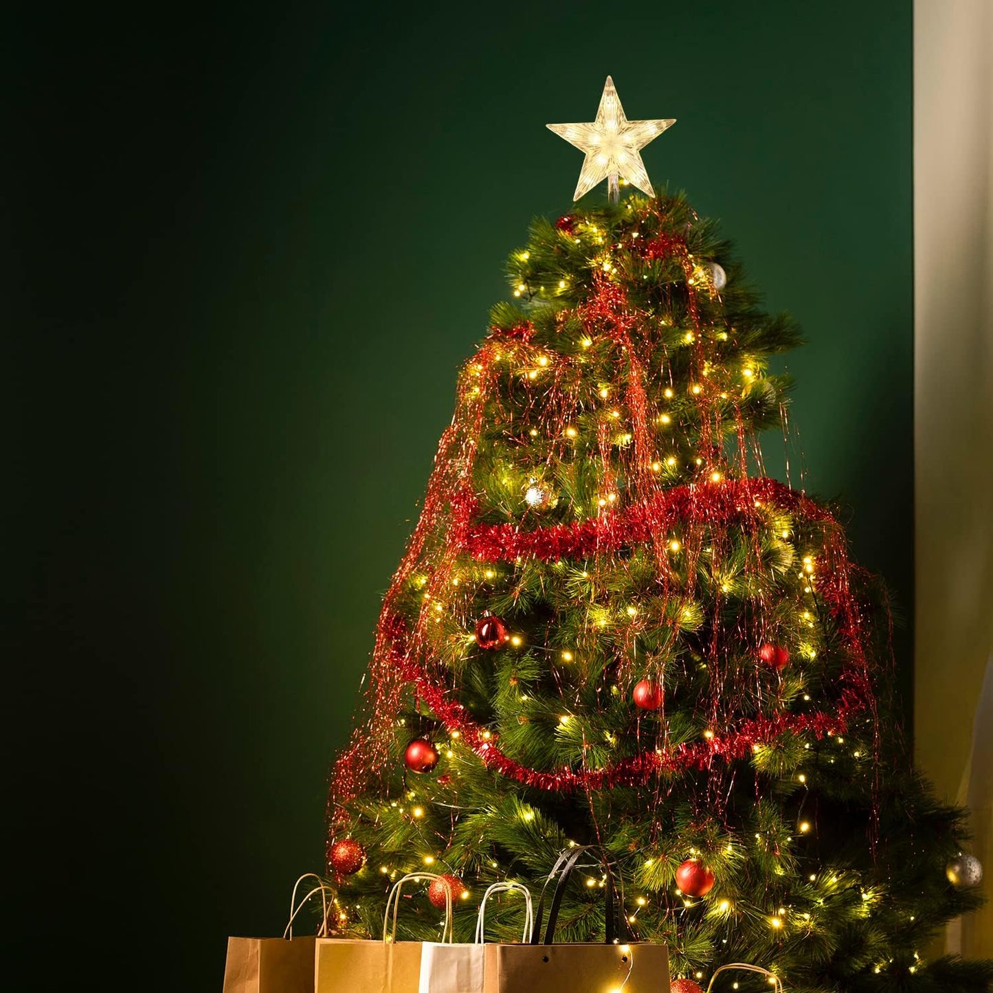 LED Christbaumbeleuchtung mit Sternspitze, Warmweiß Sternspitze 3m