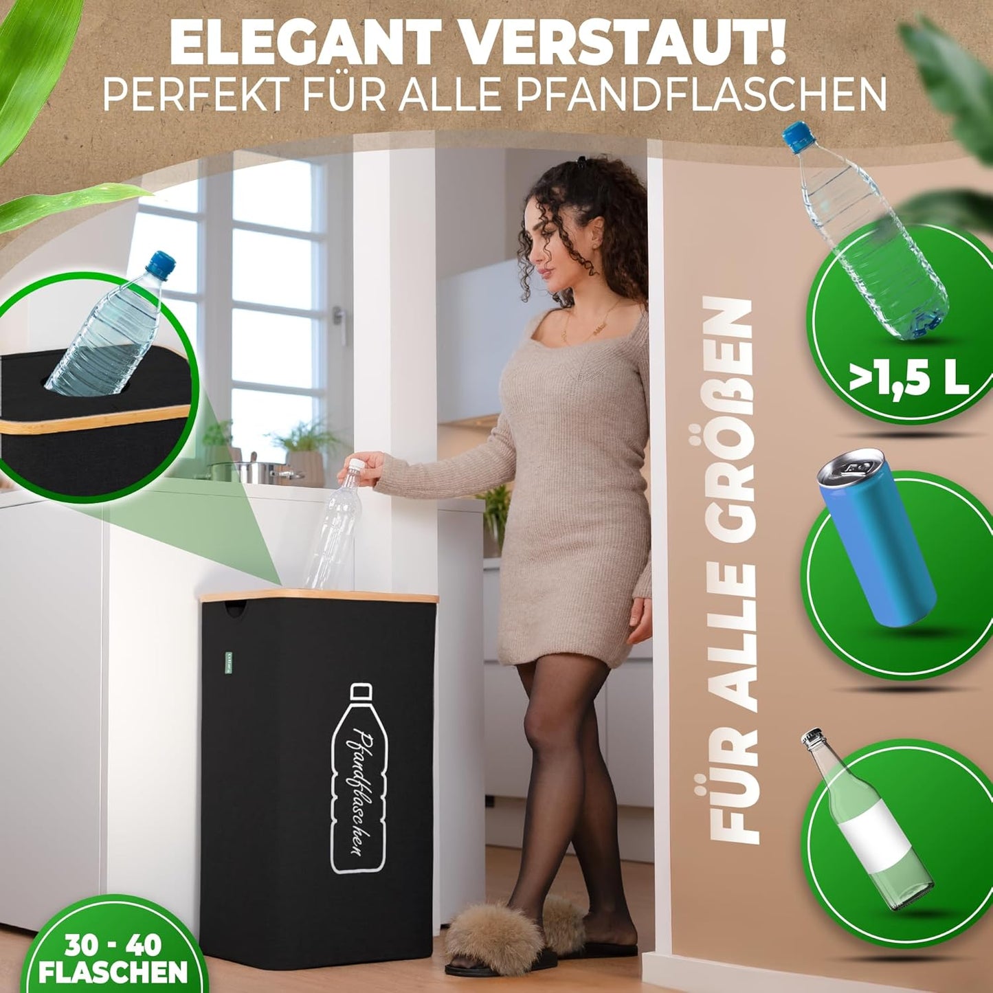 Pfandflaschen-Sammelbehälter, Schwarz