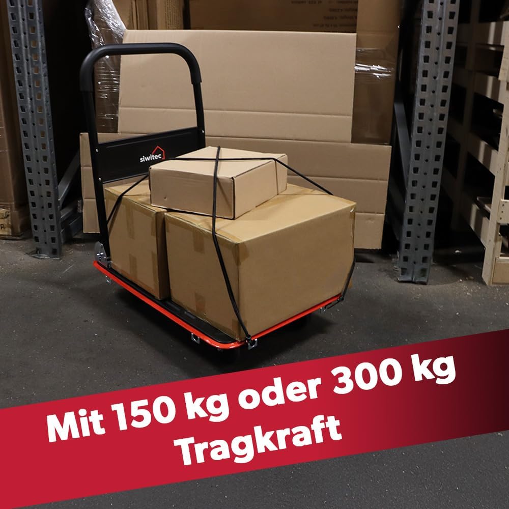 Klappbarer Plattform-Transportwagen mit Spanngurten, 150 kg