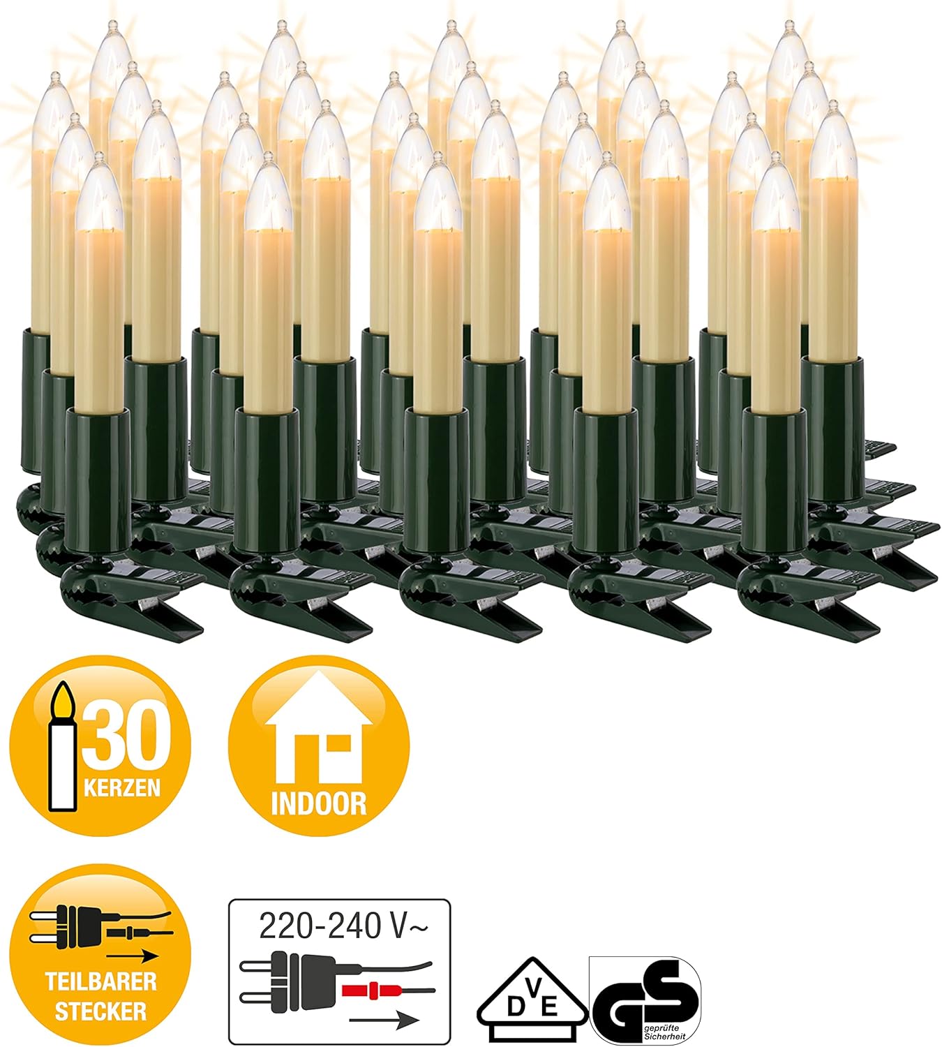 Lichterkette für den Weihnachtsbaum (30 Lichter, 20m), 30 Lichter / beleuchtet 2030 cm Weiss