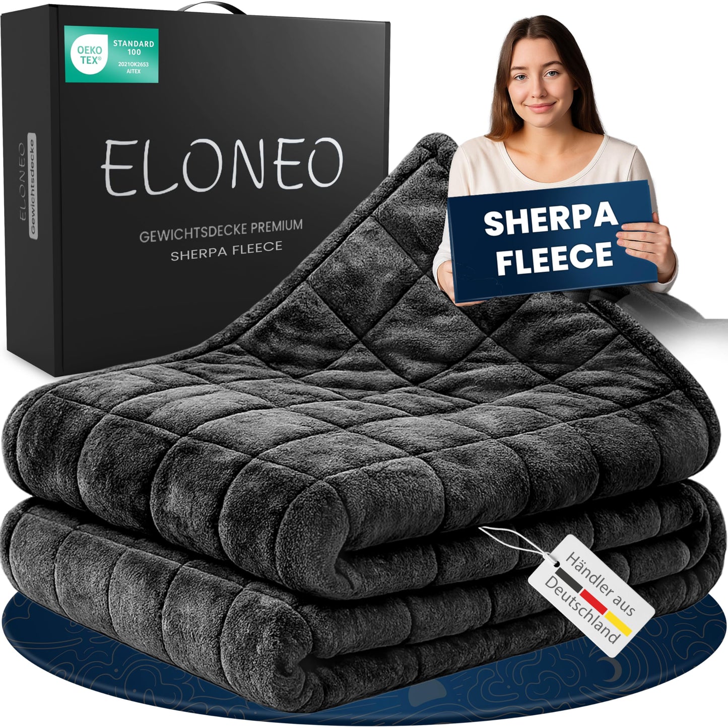 Sherpa Fleece Gewichtsdecke, 11 kg, Schwarz 155 x 220 cm 11 Kilogramm