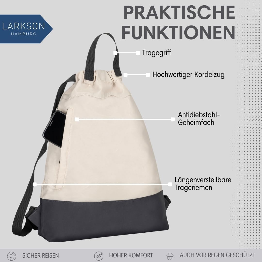 Turnbeutel No 7 mit Aussentasche, Sand - Grau