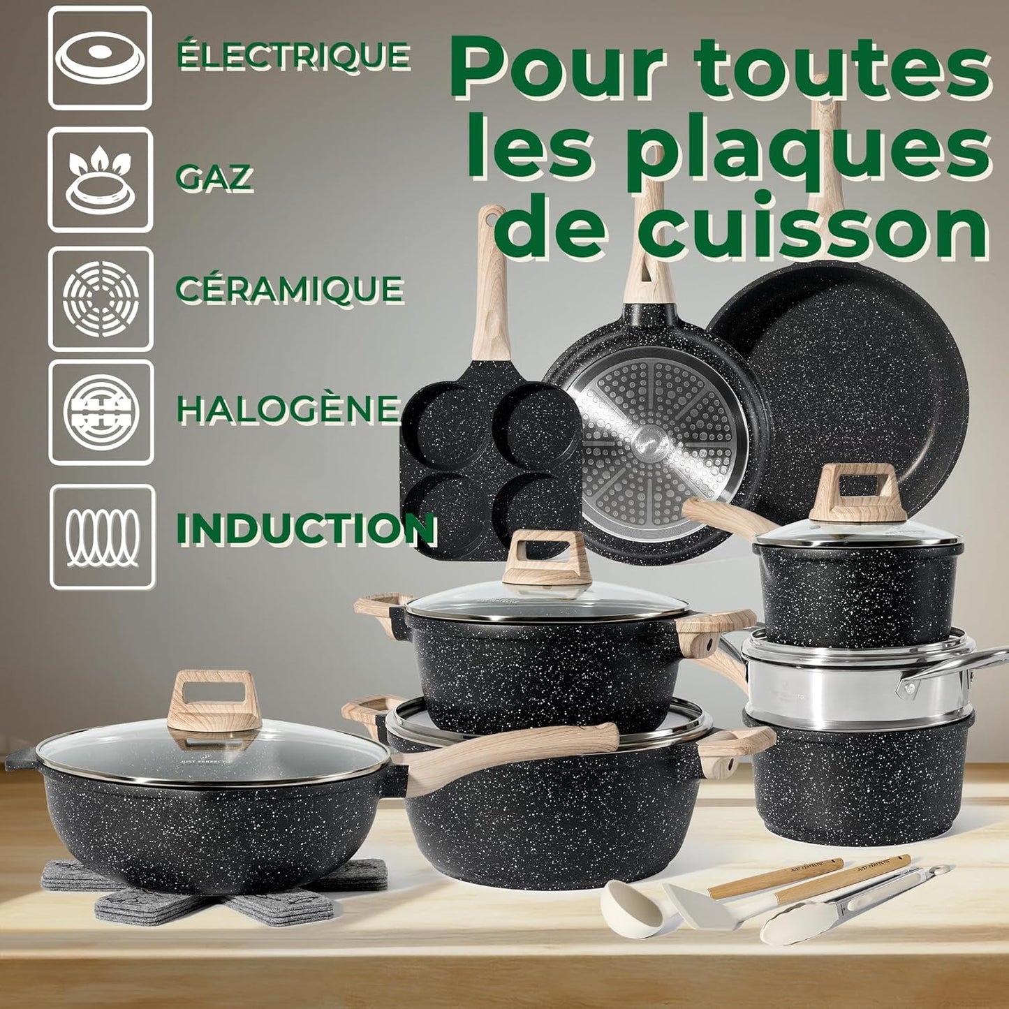 Induktionskochgeschirr-Set (21-teilig), 21 Pcs Black