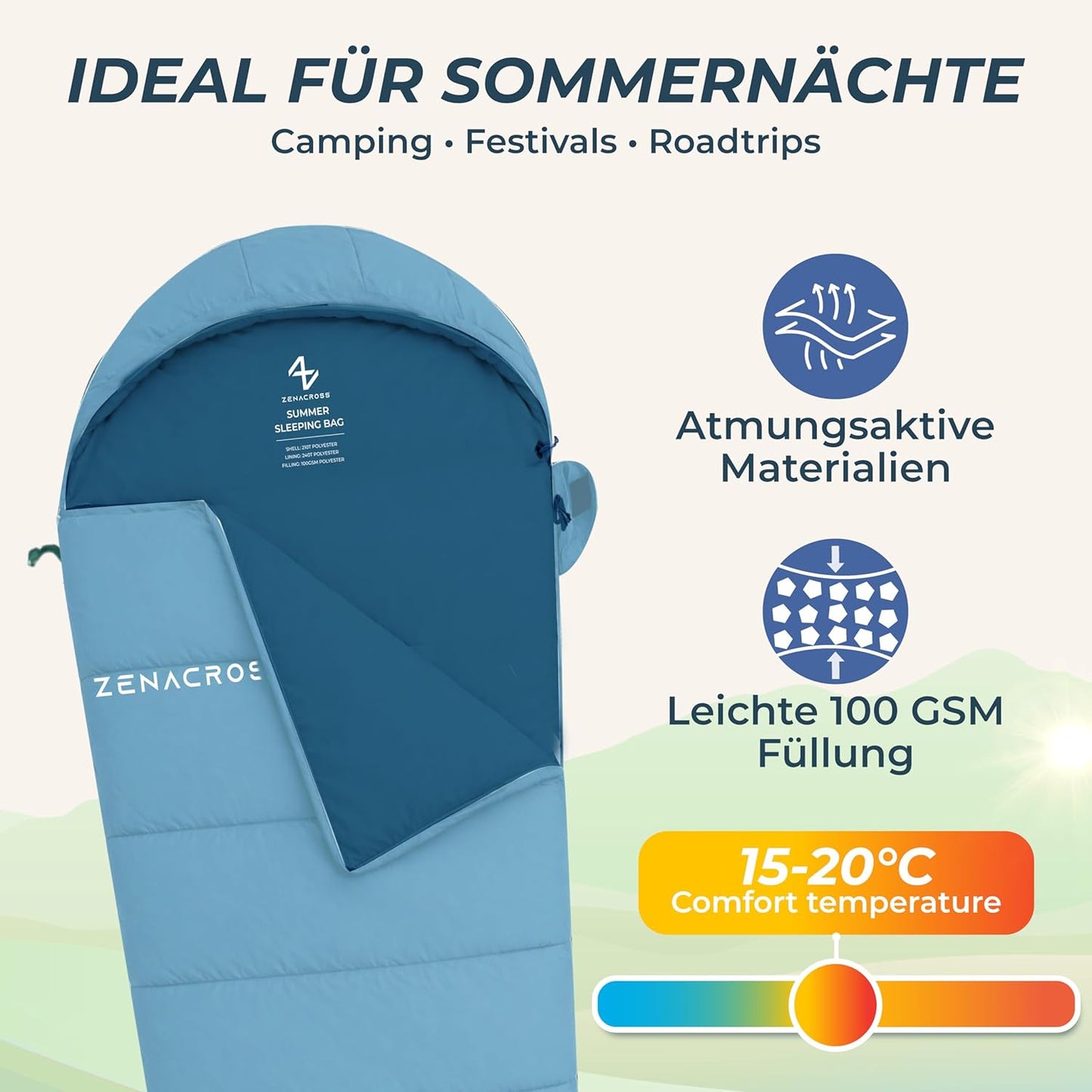 Ultraleichter Sommerschlafsack, Blau