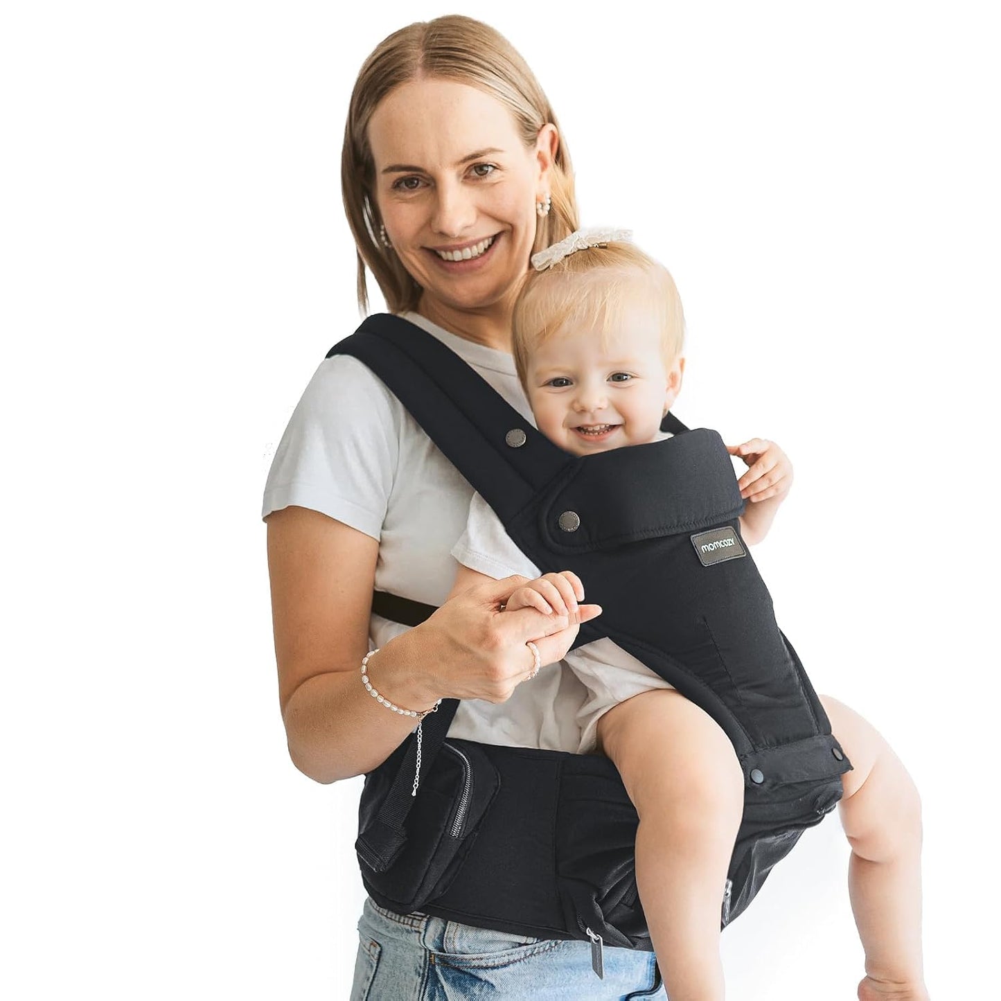 Verstellbare Babytrage mit Hüftkissen, Schwarz