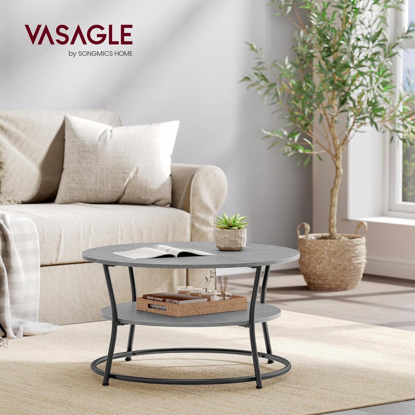 Runter Couchtisch, Betongrau + Tintenschwarz