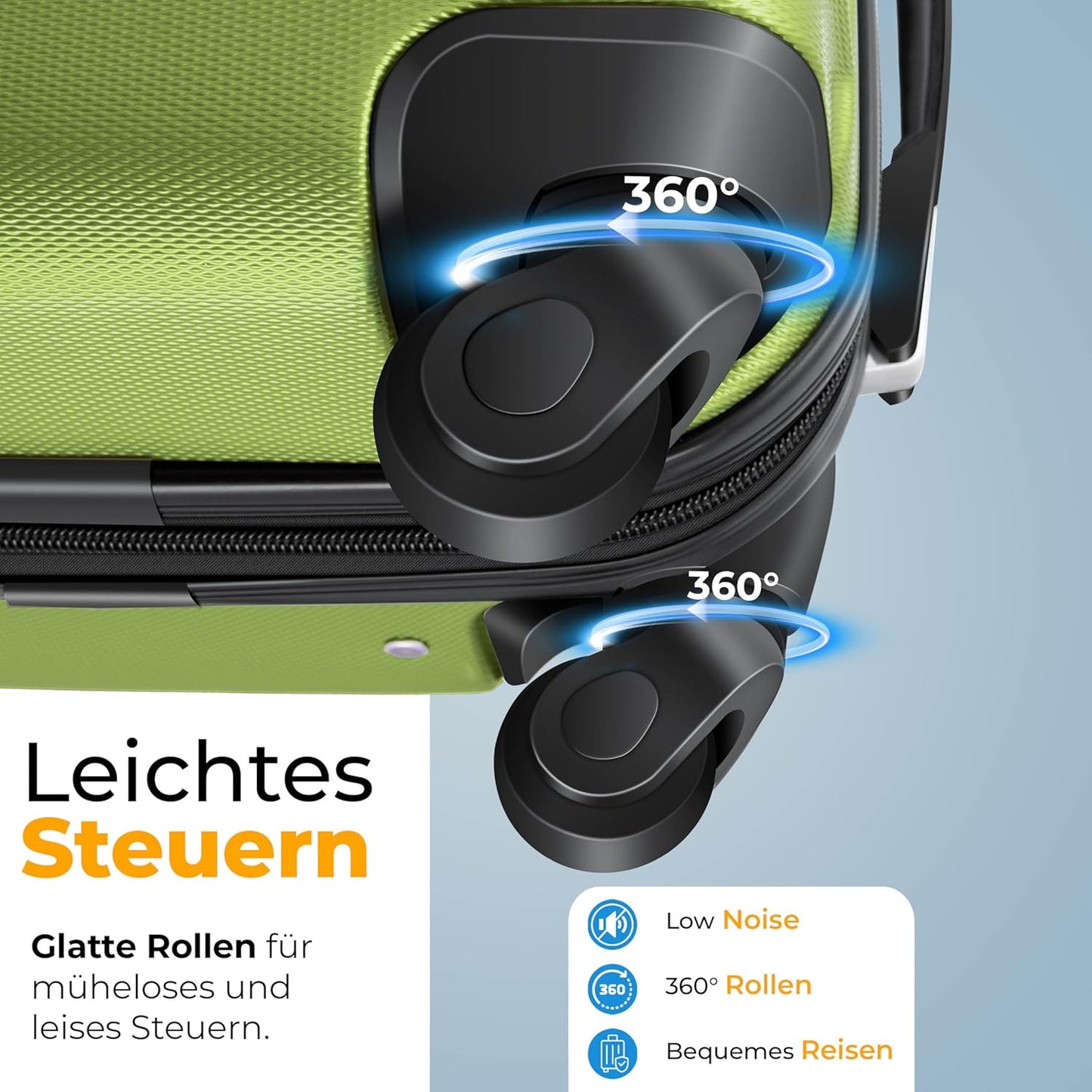 Handgepäck Trolley-Koffer 55L mit Zubehör, Handgepäck 55cm - 55L Hellgrün