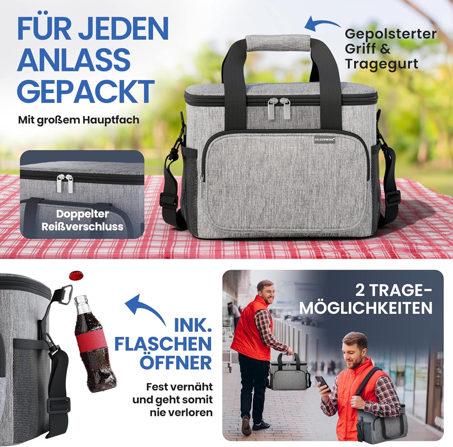 Faltbare Isoliertasche 30L, auslaufsicher & wasserdicht, Grau 30L