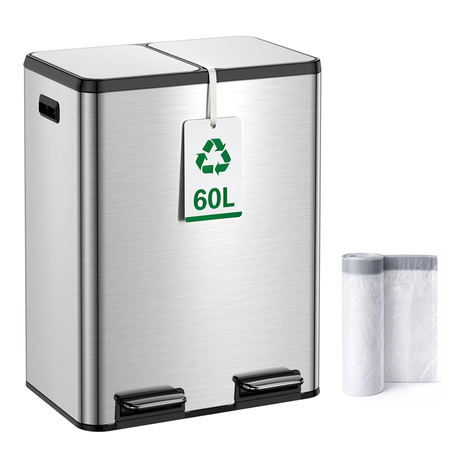 Treteimer mit Softclose Deckel, Silber 60L