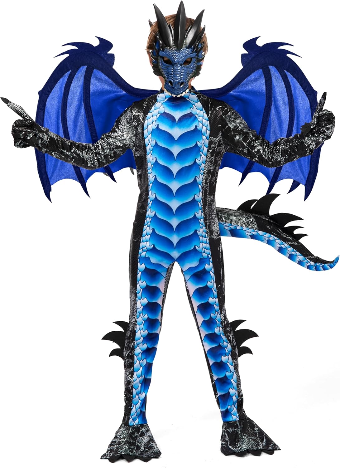 Drachenkostüm, Large (10 - 12 yrs ) Blau (Farbe)