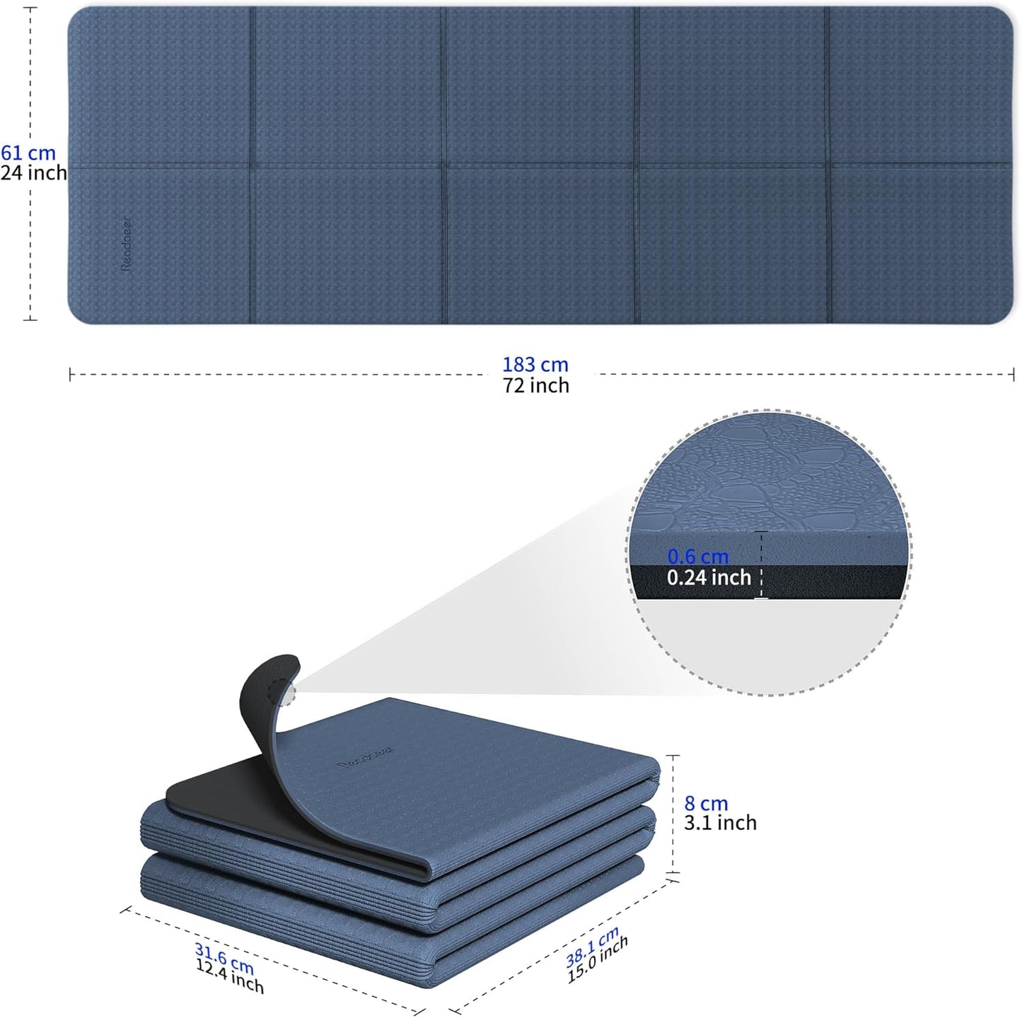 Faltbare Yogamatte mit Tragetasche, Blau + Schwarz