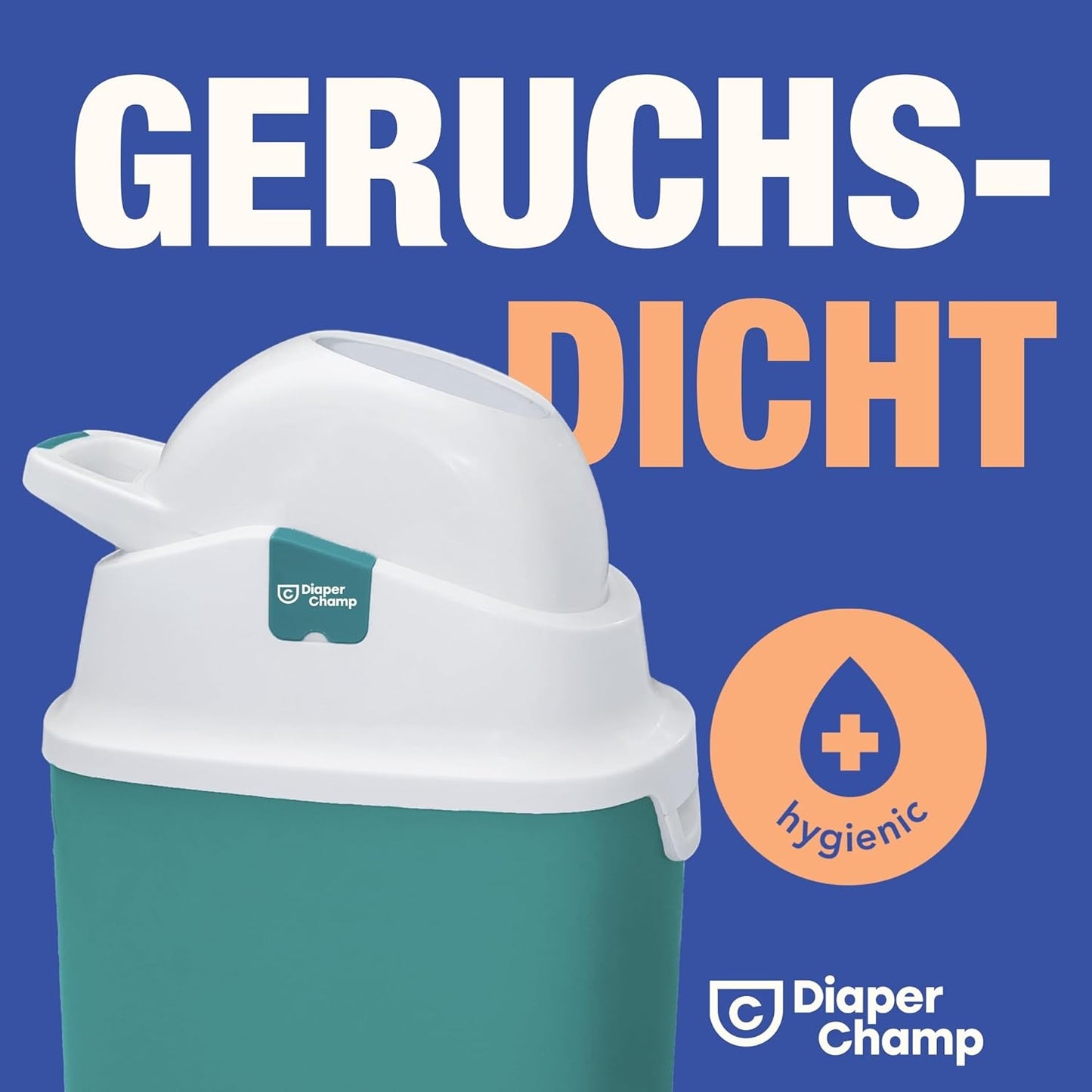 Geruchsdichter Windeleimer, Petrol/Weiss