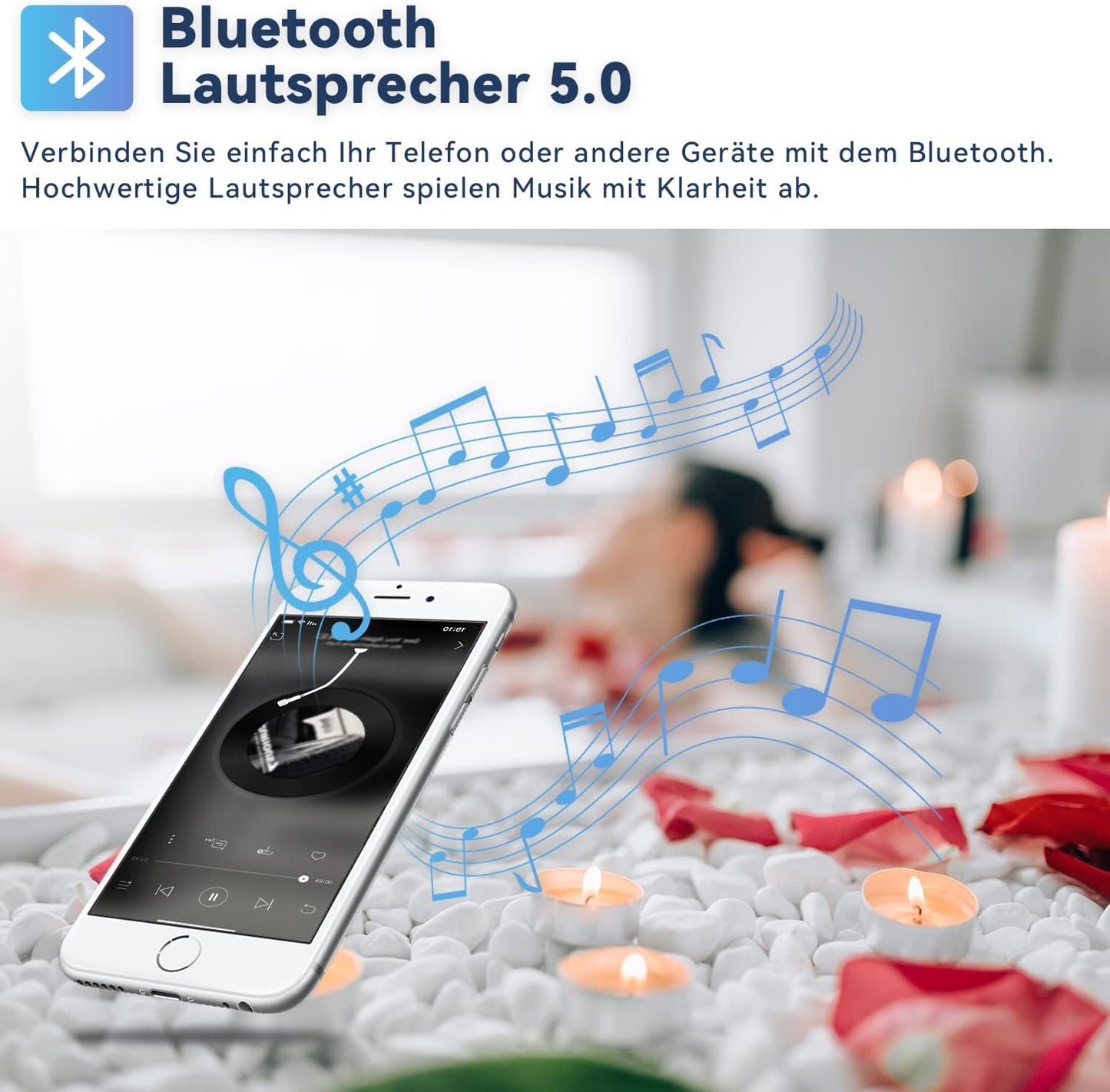 LED-Badezimmerspiegel mit Bluetooth-Lautsprecher, 50L x 60B cm