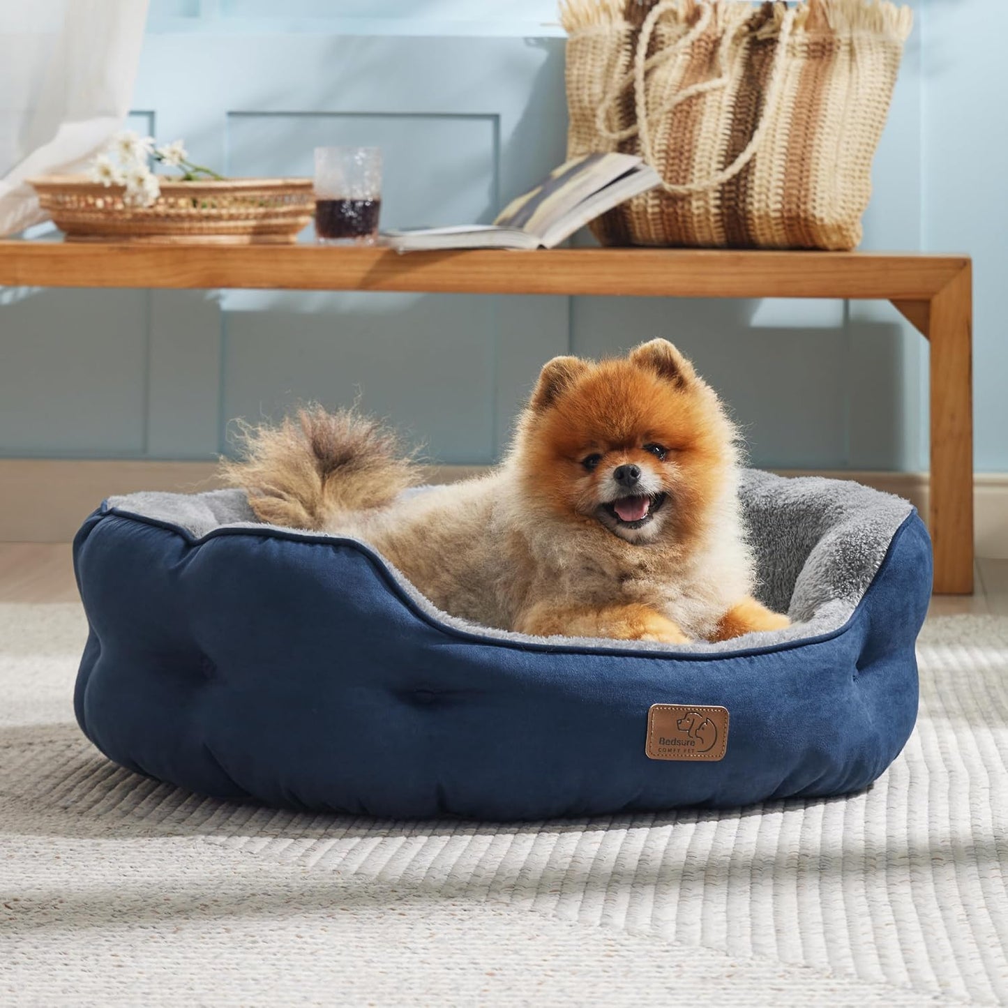 Waschbares Katzenbett mit Wende-Innenkissen, Navyblau L 63 x B 53 x H 20 cm