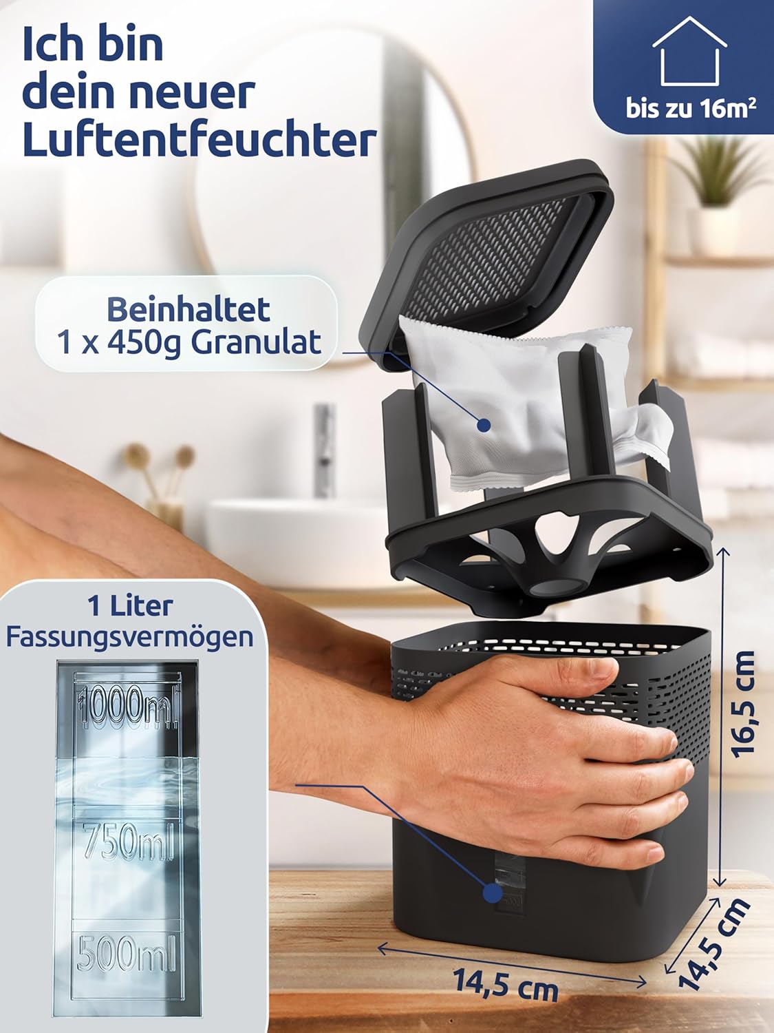AirOne Lite - Luftentfeuchter für Bad & Küche, Midnight Black