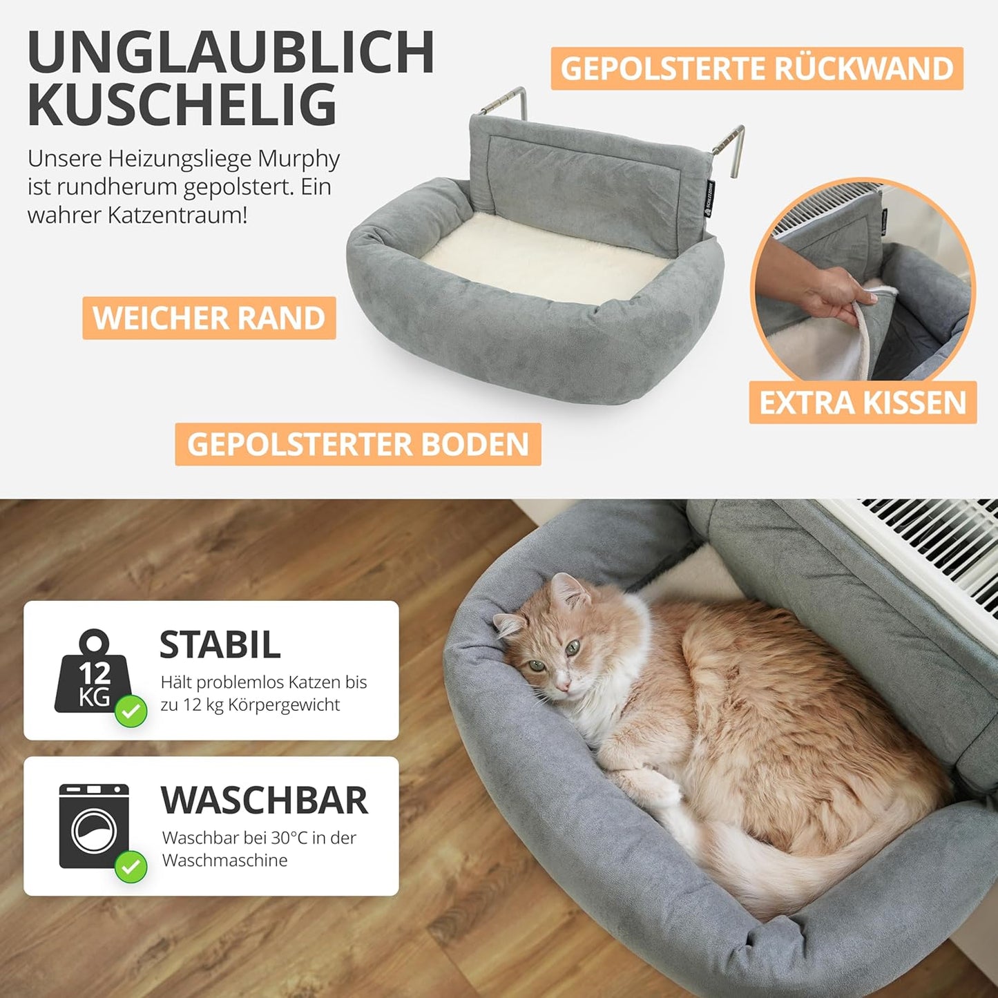Heizungsliege für Katzen "Murphy", Grau