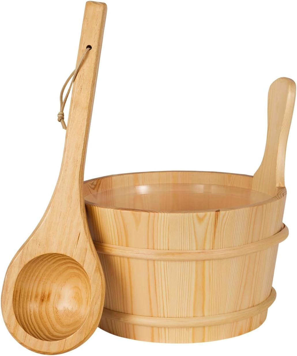 3-teiliges Saunazubehör-Set, Eimer + Kelle + Kopfstütze natur