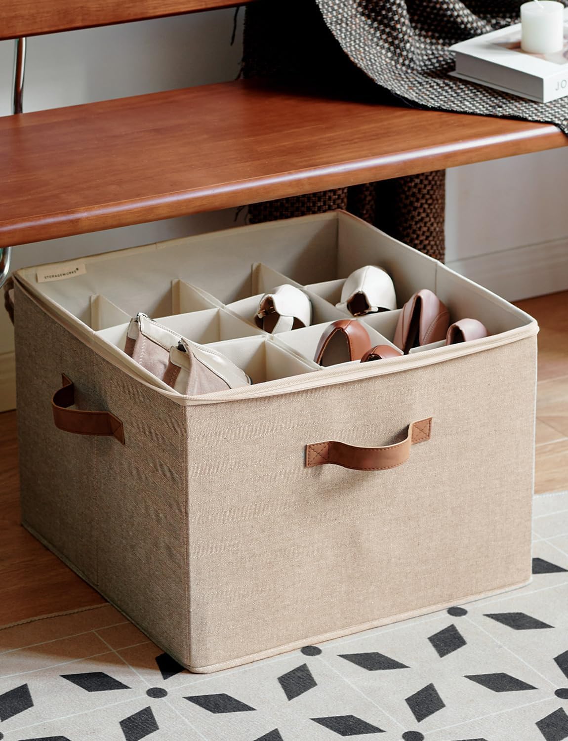 Schuhorganizer mit Deckel, Mischung aus Braun und Beige 43 x 43 x 32 cm