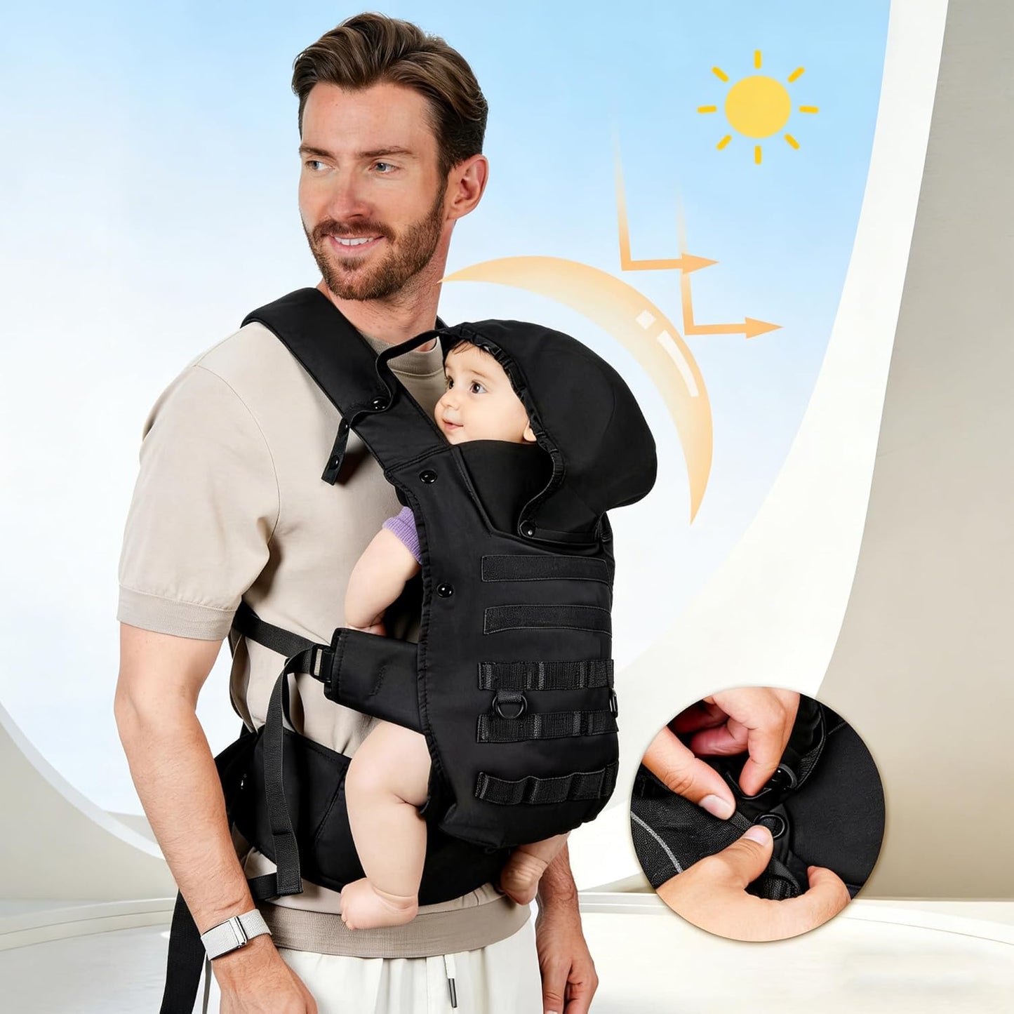 Ergonomische Babytrage für Väter, Schwarz