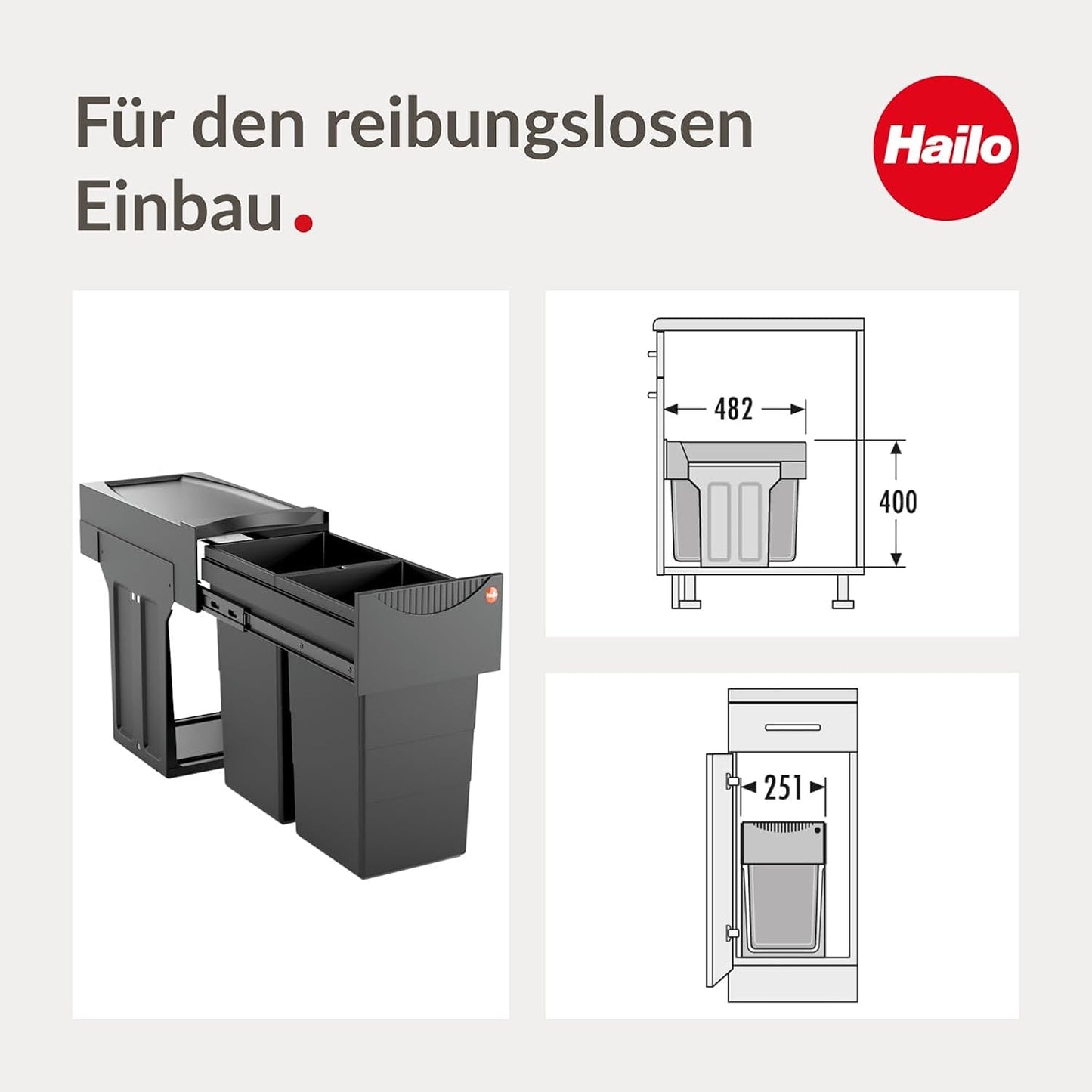 Einbau-Mülltrenner Tandem 3666851 für Drehtüren, Black Edition, Schwarz