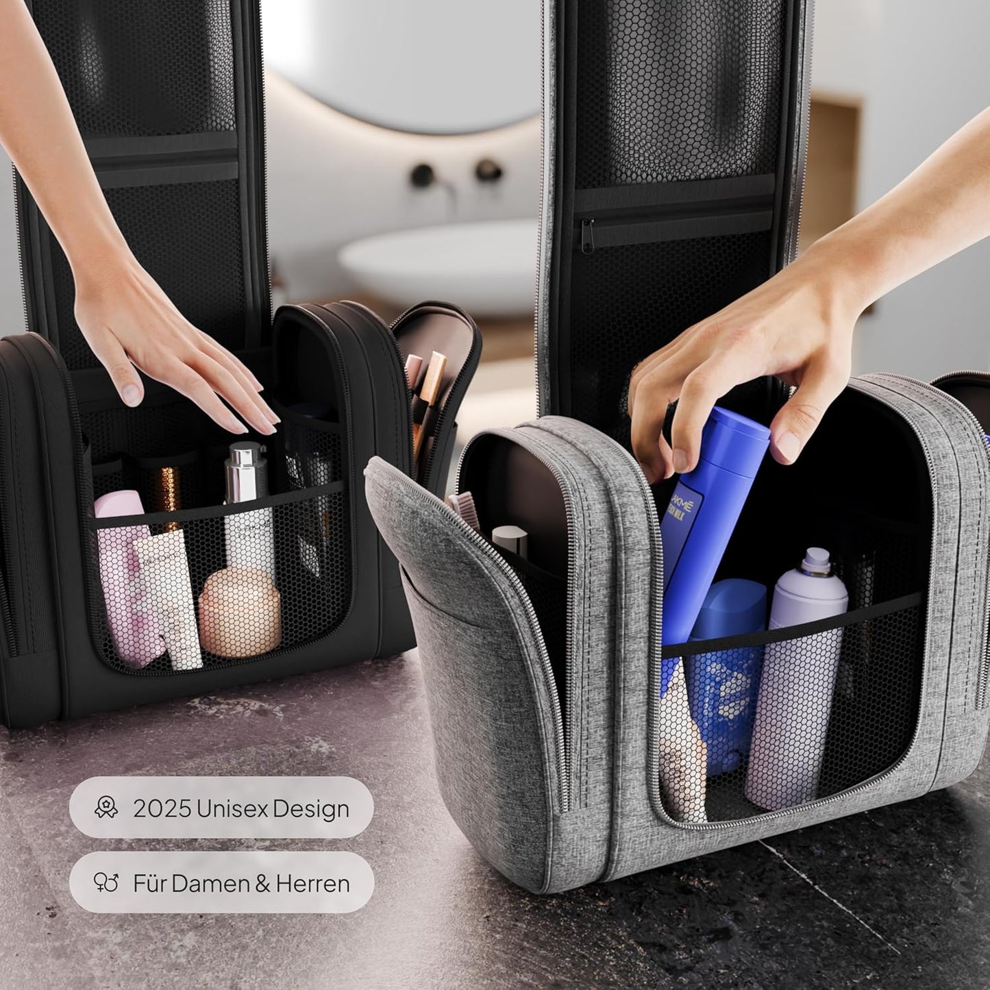 Kulturbeutel XXL zum Aufhängen, Grau